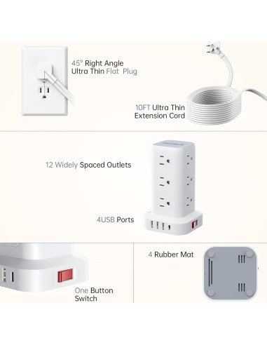 Torre de Energía SMALLRT 10FT con 12 Salidas y USB-C