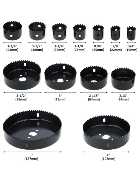 Kit de Sierras de Agujeros 17 Piezas 8MILELAKE Acero al Carbono Kit de Sierras de Agujeros 17 Piezas 8MILELAKE Acero al Carbono