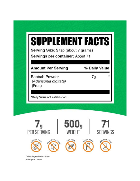 Polvo de Fruta de Baobab BulkSupplements 500g - Antioxidante Sin Gluten Polvo de Fruta de Baobab BulkSupplements 500g - Antioxidante Sin Gluten