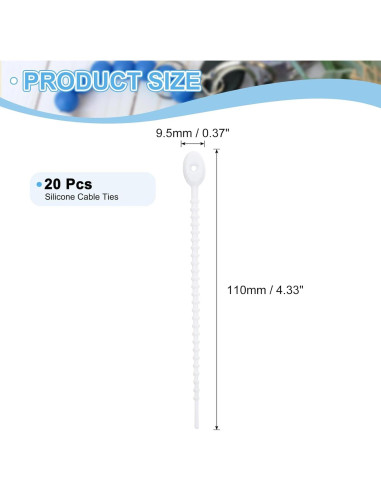 20 Piezas Correas de Silicona Reutilizables uxcell 10.16cm Blancas