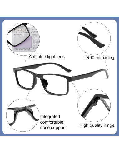 Gafas Rectangulares Bloqueadoras de Luz Azul Przene - 4 Pack Unisex