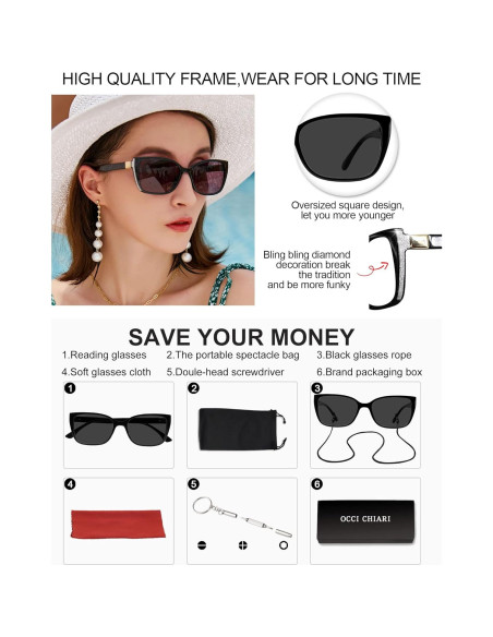 Gafas de Sol Lectoras OCCI CHIARI UV400 Talla Grande 2.0x Gafas de Sol Lectoras OCCI CHIARI UV400 Talla Grande 2.0x