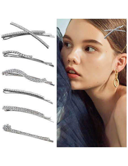 Conjunto de 16 Pinzas para el Cabello REDANHA Plateadas con Rhinestones Conjunto de 16 Pinzas para el Cabello REDANHA Plateadas con Rhinestones