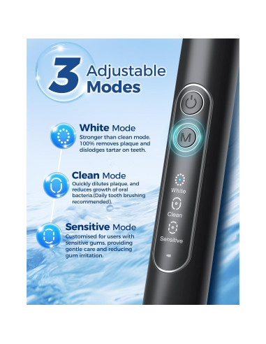 Cepillo de dientes eléctrico TEETHEORY con 8 cabezales y 3 modos