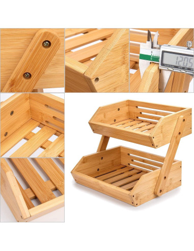 Soporte de Frutas de 2 Niveles Merysen - Cesta de Bambú para Cocina
