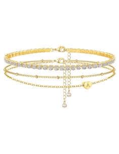 Brazaletes de Tobillo Iniciales YANODA para Mujeres Oro 14K