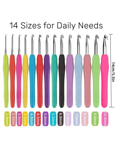 Juego de Ganchillos Ergonomicos CFTfabMS 14 Tamaños con Estuche