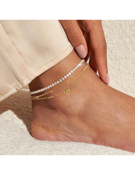 Brazaletes de Tobillo Iniciales YANODA para Mujeres Oro 14K Brazaletes de Tobillo Iniciales YANODA para Mujeres Oro 14K