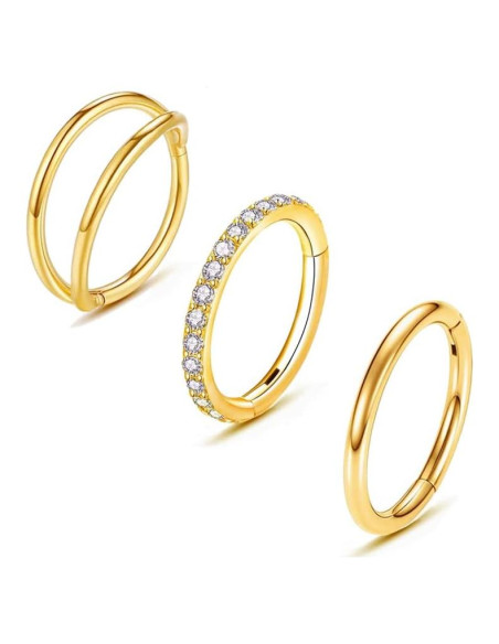 3 Aros de Nariz 16G Oro Acero Quirúrgico 8mm Segmentados 3 Aros de Nariz 16G Oro Acero Quirúrgico 8mm Segmentados