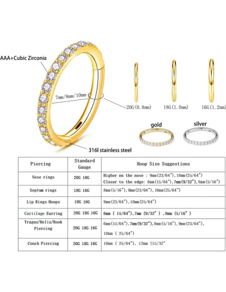3 Aros de Nariz 16G Oro Acero Quirúrgico 8mm Segmentados 3 Aros de Nariz 16G Oro Acero Quirúrgico 8mm Segmentados