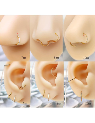 3 Aros de Nariz 16G Oro Acero Quirúrgico 8mm Segmentados