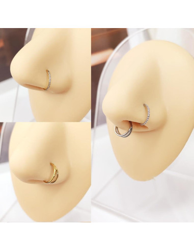 3 Aros de Nariz 16G Oro Acero Quirúrgico 8mm Segmentados