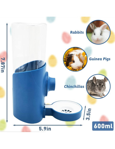 Botella de Agua Colgante Fhiny para Mascotas 600ml 2 PCS Azul