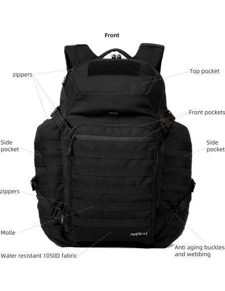 Mochila Táctica 52L AMHEH Negra con Sistema MOLLE Mochila Táctica 52L AMHEH Negra con Sistema MOLLE