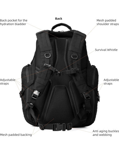 Mochila Táctica 52L AMHEH Negra con Sistema MOLLE