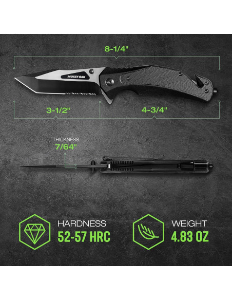 Cuchillo Plegable MOSSY OAK 12,07 cm con Rompedor de Cristales Cuchillo Plegable MOSSY OAK 12,07 cm con Rompedor de Cristales