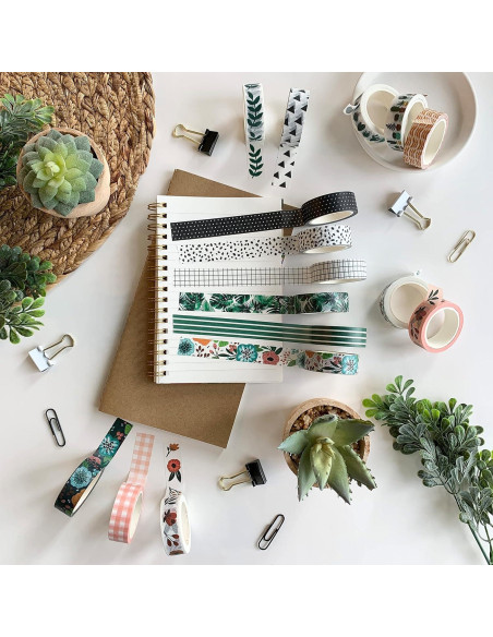 Juego de Washi Tape 16 Rollos 15 mm Cinta Decorativa Pradera Juego de Washi Tape 16 Rollos 15 mm Cinta Decorativa Pradera