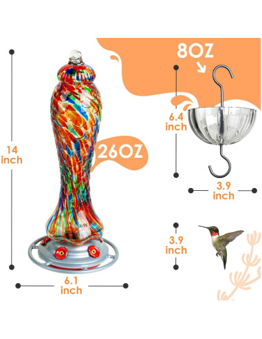 Comedero para Colibríes Birdkiss 26 OZ Vidrio Soplado Rojo