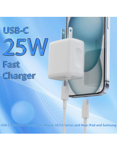 Cargador USB C Rápido 25W QUZUDN + 2 Cables 1.83m 2