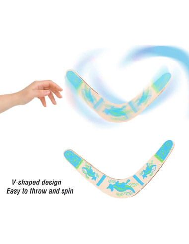 Boomerang de Madera Hecho a Mano Sunicon 35cm Azul
