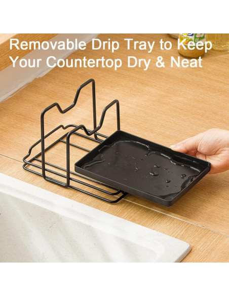 Soporte para Tapas de Ollas SUNFICON con Bandeja Goteo Negro Soporte para Tapas de Ollas SUNFICON con Bandeja Goteo Negro