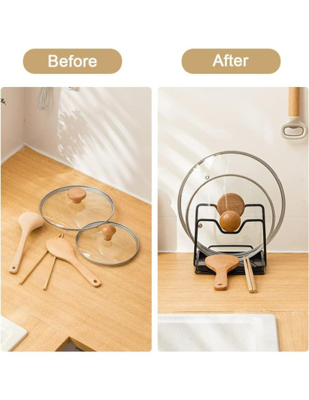 Soporte para Tapas de Ollas SUNFICON con Bandeja Goteo Negro Soporte para Tapas de Ollas SUNFICON con Bandeja Goteo Negro