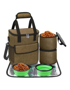 Bolsa de Viaje para Perros NECKORY Pequeña con 2 Cuencos y Alfombrilla