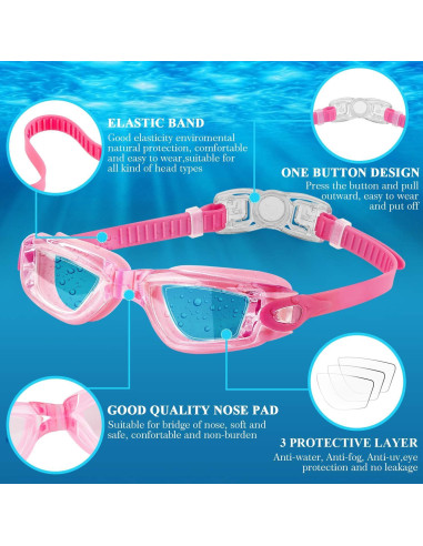 Gafas de natación COOLOO para niños, 2 paquetes, 4-16 años