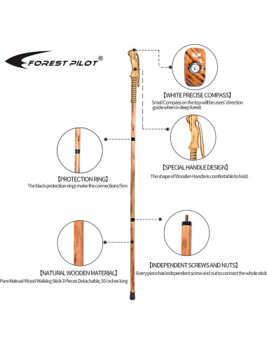 Bastón de Madera Desmontable FOREST PILOT 139,7 cm con Brújula