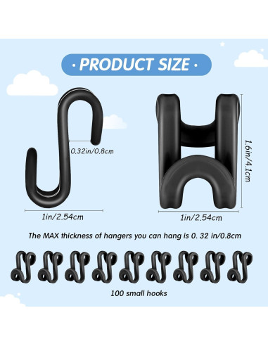 Ganchos Conectores para Perchas Unittype 150 Pcs Negro