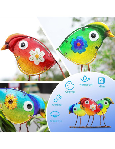 Decoración de Jardín de Aves LEGIFO - Metal y Vidrio - 3 Piezas