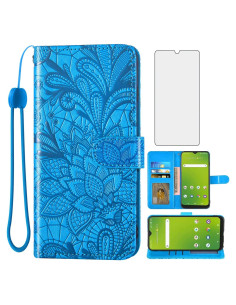 Funda de teléfono Asuwish para Cricket Icon 3/Splendor/AT&T Motivate 2 con protector de pantalla y billetera