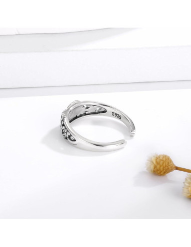 Anillo ajustable de mariposa en plata esterlina 925 para mujeres