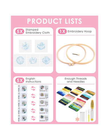Kit de Bordado TINDTOP para Principiantes Adultos - 5 Piezas