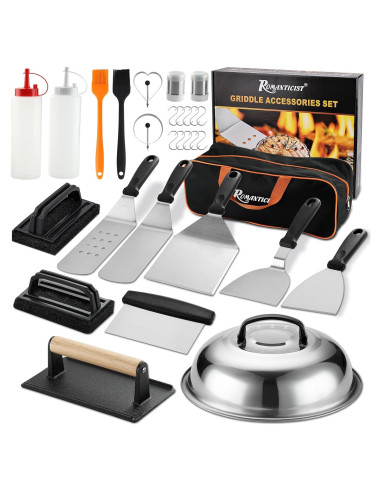 Juego de Accesorios para Plancha 19 Piezas ROMANTICIST - Incluye Espátulas y Raspador