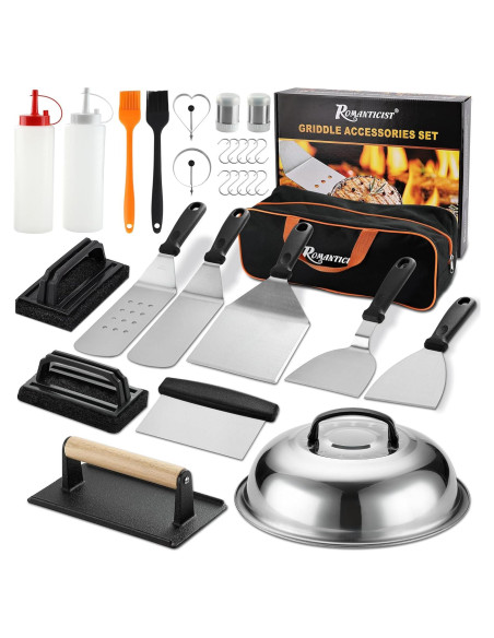 Juego de Accesorios para Plancha 19 Piezas ROMANTICIST - Incluye Espátulas y Raspador Juego de Accesorios para Plancha 19 Piezas ROMANTICIST - Incluye Espátulas y Raspador