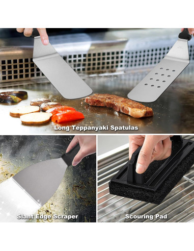 Juego de Accesorios para Plancha 19 Piezas ROMANTICIST - Incluye Espátulas y Raspador