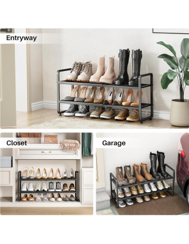 Estante para Zapatos SNTD Negro Ajustable 2 Niveles Expandible