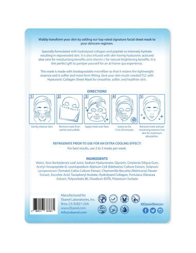 Mascarilla Facial de Colágeno Ebanel 15 Piezas Hidratante