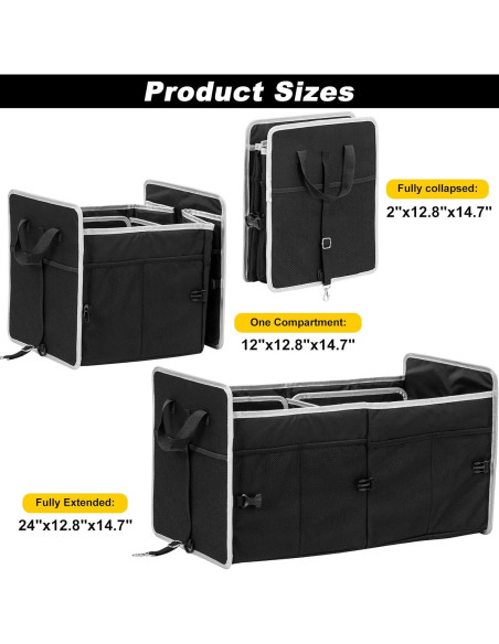 Organizador de Maletero de Coche GPUSFAK Negro 2 Compartimentos Organizador de Maletero de Coche GPUSFAK Negro 2 Compartimentos