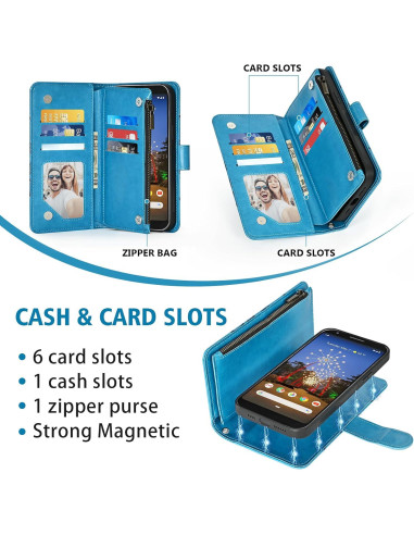 Funda Asuwish para Google Pixel 3a XL Cartera Azul