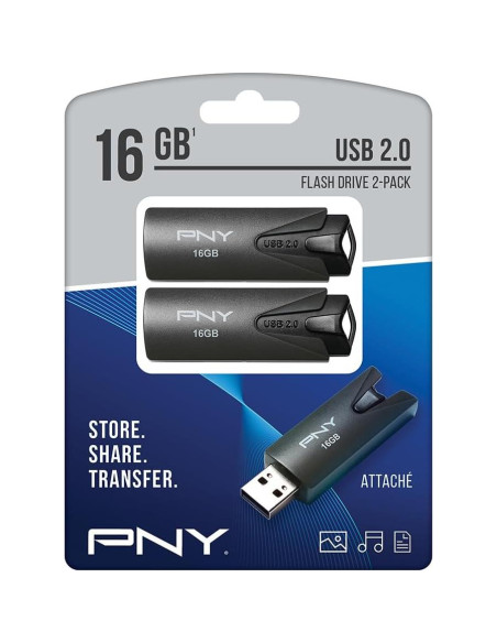 Pendrive PNY 16GB Attaché USB 2.0 - Paquete de 2 Unidades Pendrive PNY 16GB Attaché USB 2.0 - Paquete de 2 Unidades