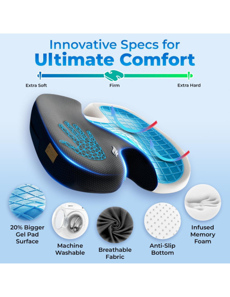 Cojín de Asiento Ergonomico TOP COMFORT con Gel y Espuma Viscoelástica Cojín de Asiento Ergonomico TOP COMFORT con Gel y Espuma Viscoelástica