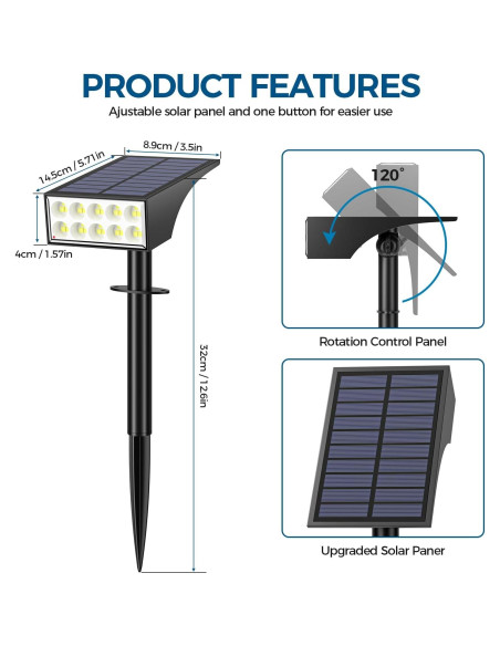 Luces Solares Exteriores WENATY 2 Paquete 4 Modos LED 6500K Luces Solares Exteriores WENATY 2 Paquete 4 Modos LED 6500K