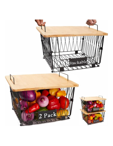 Cestas de Almacenamiento Apilables Dxlac - 2 Paquete Negro