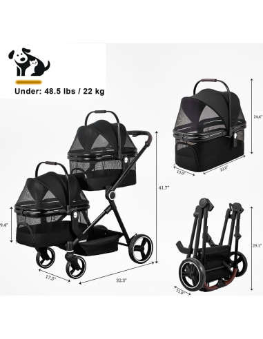 Carrito de Mascotas Doble YIYUNBEBE P600T Plegable 2 Mascotas