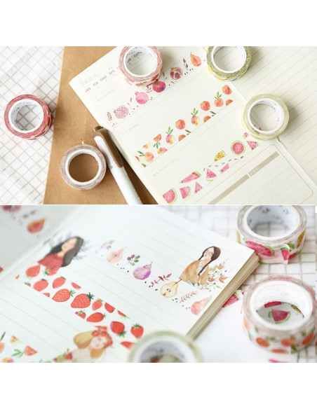 Set de 6 Rollos de Cinta Washi YUBBAEX 15mm Frutas Frescas Set de 6 Rollos de Cinta Washi YUBBAEX 15mm Frutas Frescas
