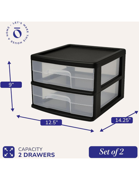 Carro de Almacenamiento HOMZ 2 Cajones Plástico Transparente 36.2cm Carro de Almacenamiento HOMZ 2 Cajones Plástico Transparente 36.2cm