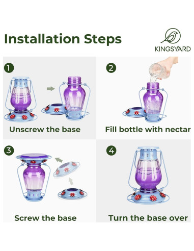 Alimentador de Colibríes Kingsyard de Vidrio 620 ml Colgante