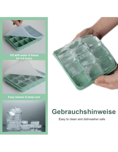 Juego de 3 bandejas de hielo de silicona LYQOQYL con tapa